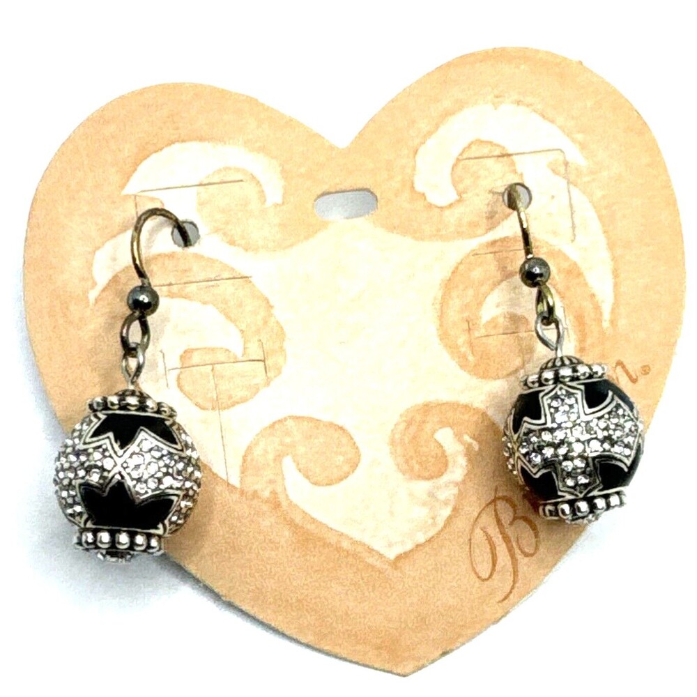 Brighton Glimmer Twist + 2 Dazzle Cross Black Crystals Beads Silver Earrings NWT